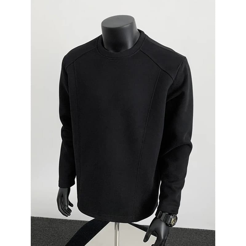 Preto americano pequeno decote de manga comprida camiseta masculina outono rufião bonito High-End moletom Formal ombro S