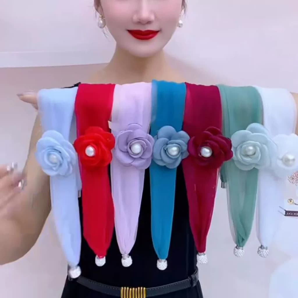2026 primavera novo estilo proteção de pescoço fivela de diamante flor lenço de seda moda feminina All-Match cachecol ga