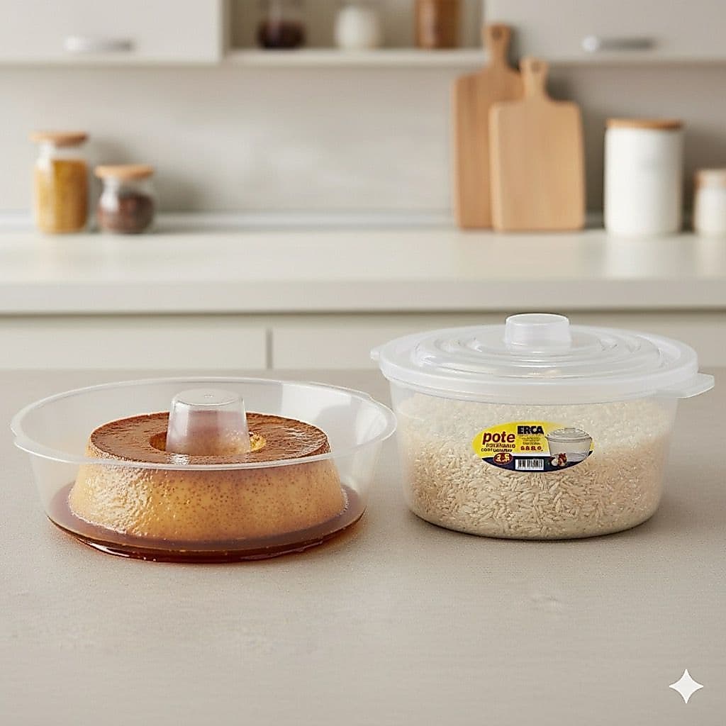 Kit Forma Para Pudim E Pote Multiuso Com Tampa Para Microondas Cozinha Prática