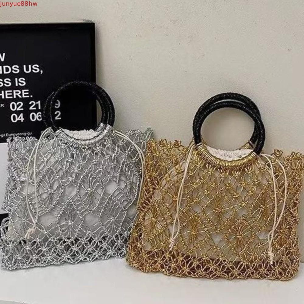 JUNYUE Bolsa De Tecido Oco , Alça Superior Tecida De Grande Capacidade Praia Redonda Leve Em Formato Quadrado