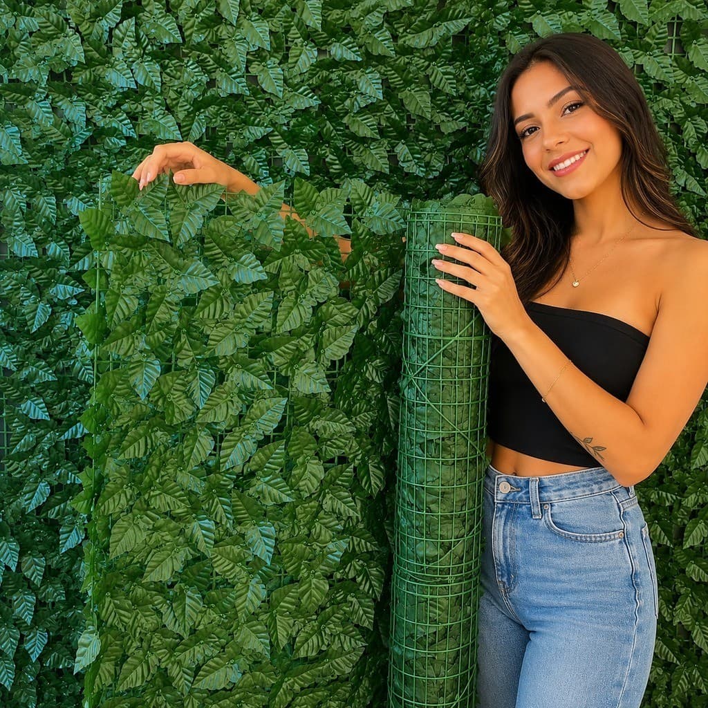 Mural de Folhas Inglês 2X1 Metros Painel Realista Decorativo - Rolos de Folhas Verdes