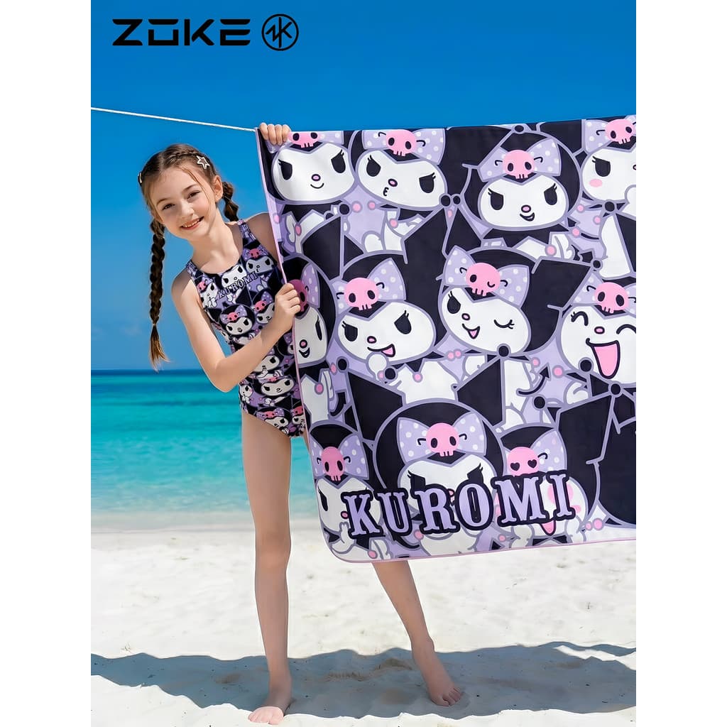 Zhuke toalha de banho absorvente para crianças, secagem rápida, treinamento de natação, manter quente, Kuromi, menina, p
