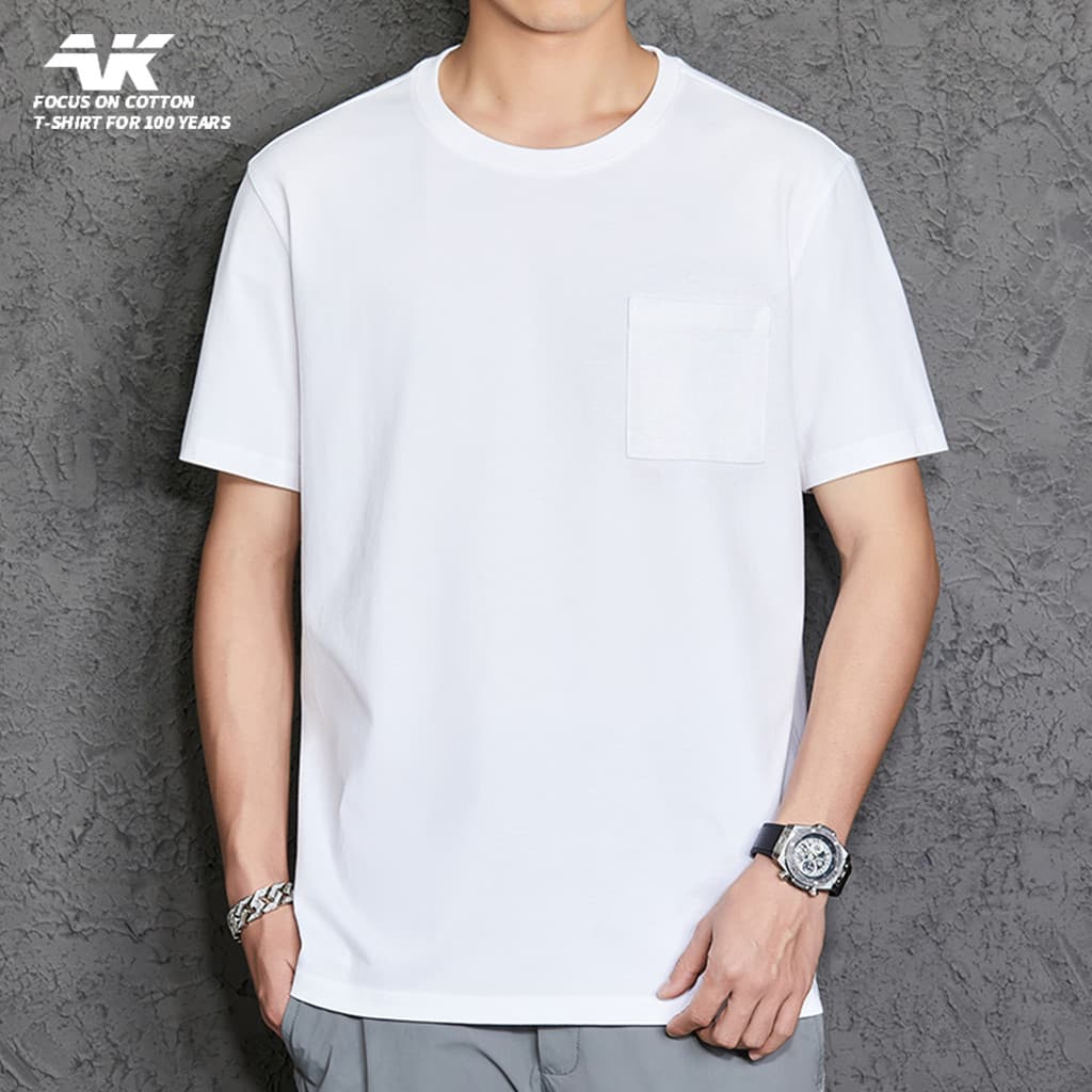 2026 novo estilo estilo Hong Kong bolso masculino manga curta camiseta verão puro algodão em torno do pescoço na moda Ca