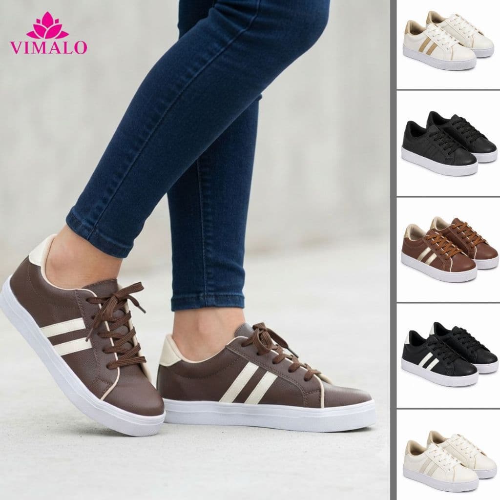 Tênis Feminino Casual Vimalo Preto, Branco, Offwhite, Caramelo e Marrom