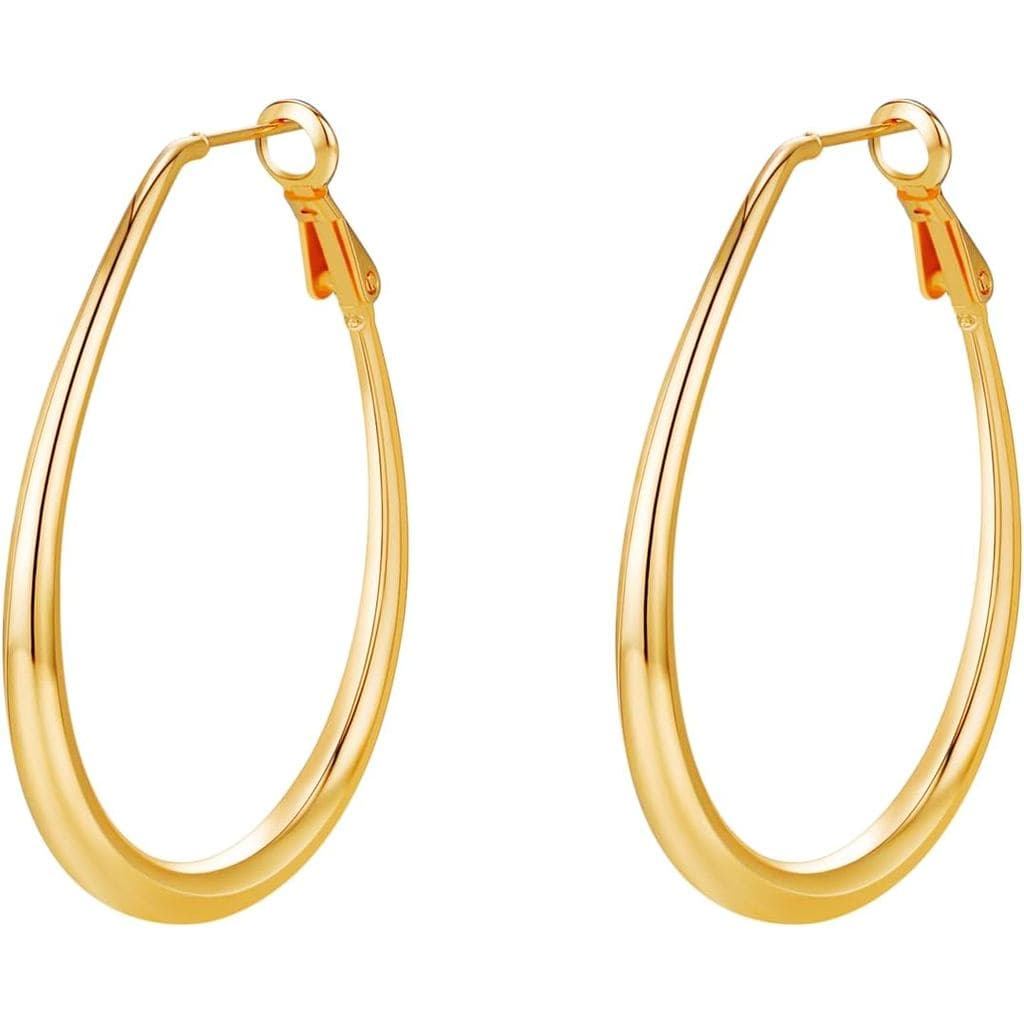 Brincos de Argola Ovais Leves para Mulheres - Banhados a Ouro 14K, Banhados a Ouro Rosé e Banhados a Prata Esterlina, Br