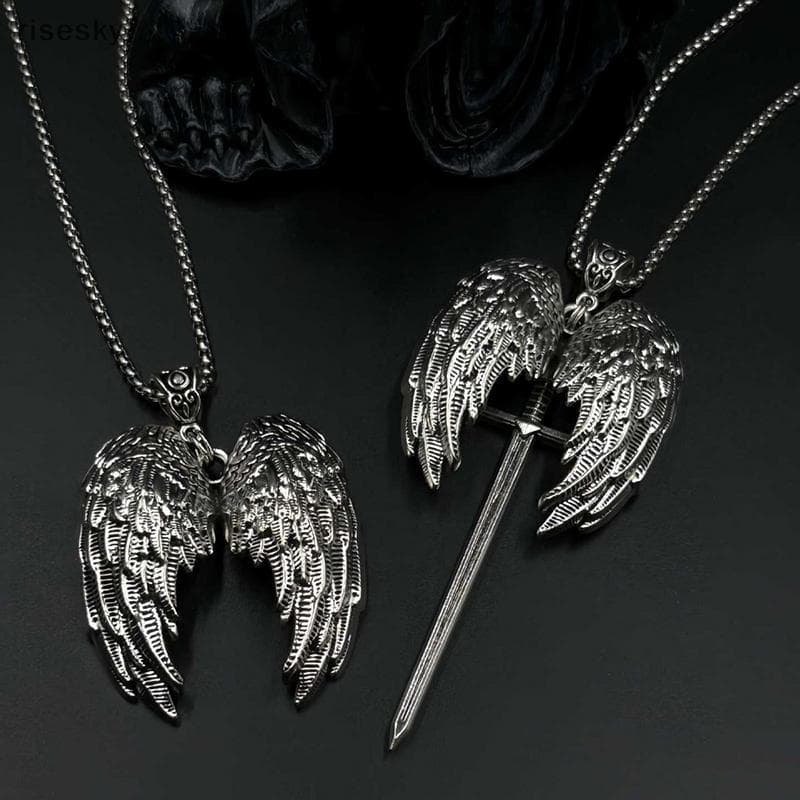 Y2K Gótico Personalizado Criativo Asas De Anjo E Espada Pingente Nelace Casal Adequado Para Uso Diário