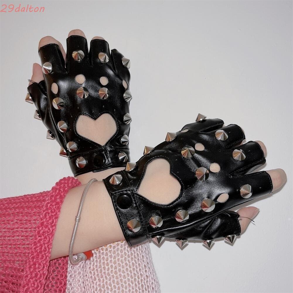 Luvas De Meia Palma DALTON , Rebite Sem Dedos De Couro PU , Moda Hip-Pop Leopardo Estampa Y2K Envernizado Hop