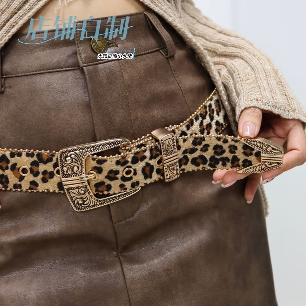 cinto masculino couro cinto country masculino cinto cowboy Cultura asiática masculino feminino leopardo impressão All-Ma