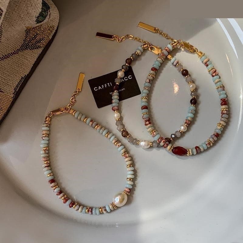 Pedra Natural frisada pérola de água doce pulseira empilhada feminina ins luz luxo nicho requintado High-End pulseira