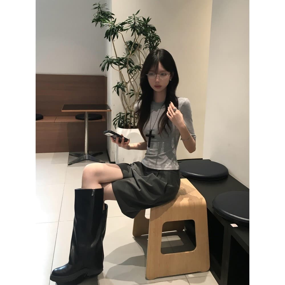 NALYSA Shenzhen Altos Produtos!Estilo coreano quente menina cinza fino ajuste de manga curta superior Drape terno calças