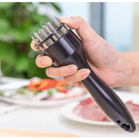 Amaciador de Carne Aço Inox Manual com Furador, Batedor para Amaciar Bifes e Cortes de Carne na Cozinha
