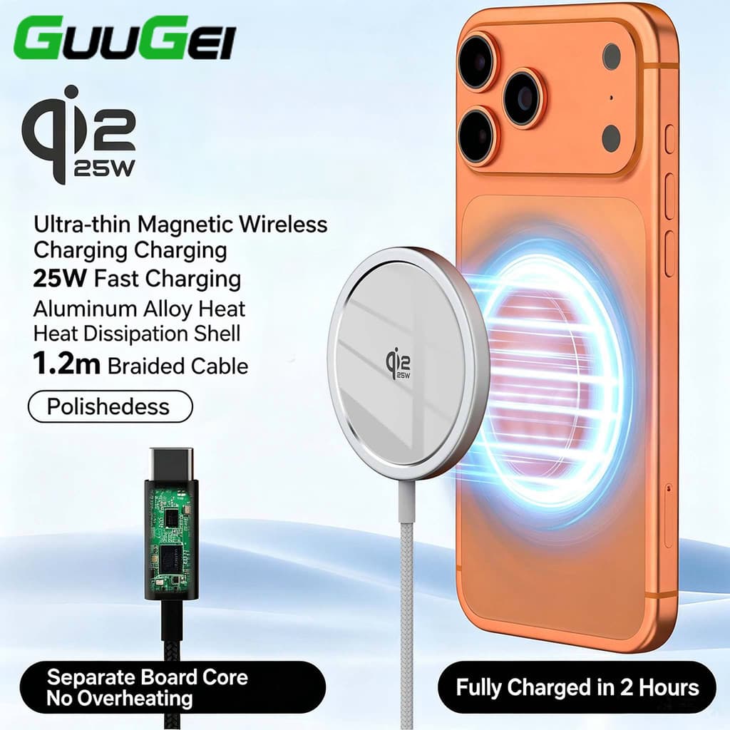 Guugei Type C Almofada De Carregamento Rápido Qi2 25W Carregador Magnético Sem Fio Para Telefone