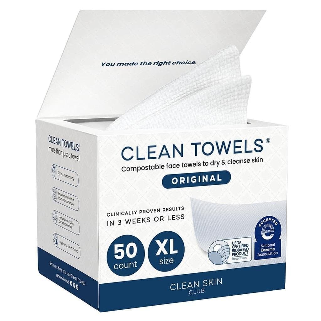 Toalhas de Limpeza XL do Clean Skin Club ® Toalha Facial 100% Biodegradável USDA, Toalha Facial Descartável, Aceita pela