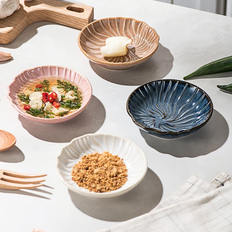 [Estoque pronto] Prato de molho em mudança de forno de quatro cores estilo japonês retrô Cozinha doméstica Molho estilo