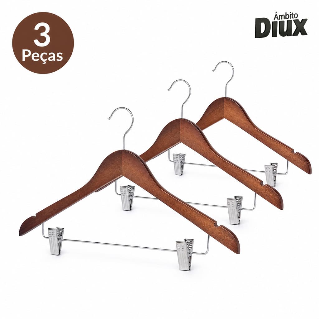 Ambito Dlux Cabide De Madeira Com Presilhas Cromadas Gancho Organizador Para Closet Premium Luxo
