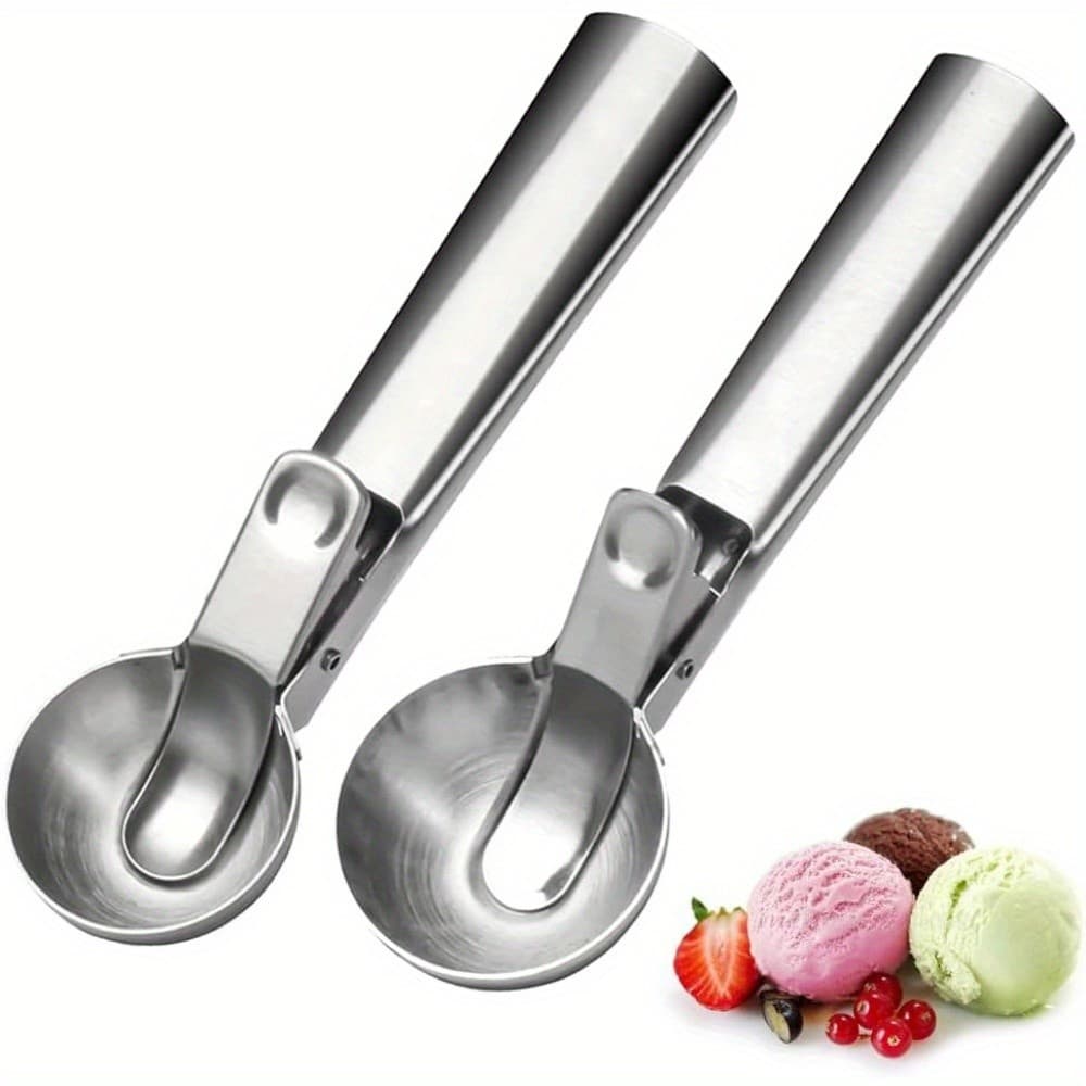 Conjunto De Colher De Sorvete , Portátil De Aço Inoxidável Com Gatilho E Alça Confortável , Frutas , Biscoito Para Máqui