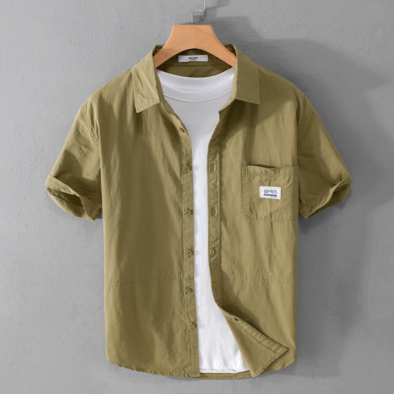 Renben verão camisa masculina de manga curta camisa japonesa Casual Retro juventude lavado solto puro algodão Polegada r