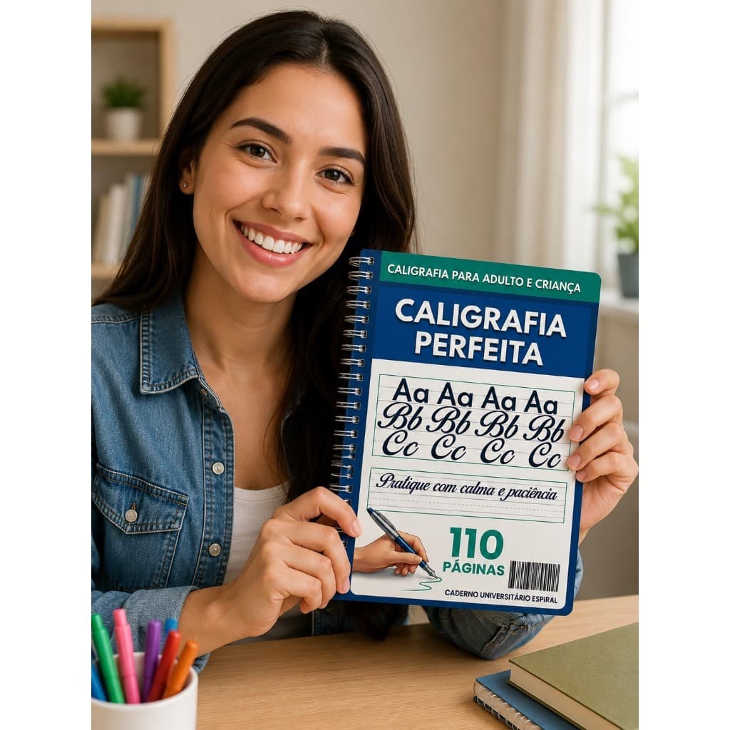 Caderno Caligrafia Adulto e Infantil para Melhorar a Letra, Prática da Escrita, Letra Bonita Treino