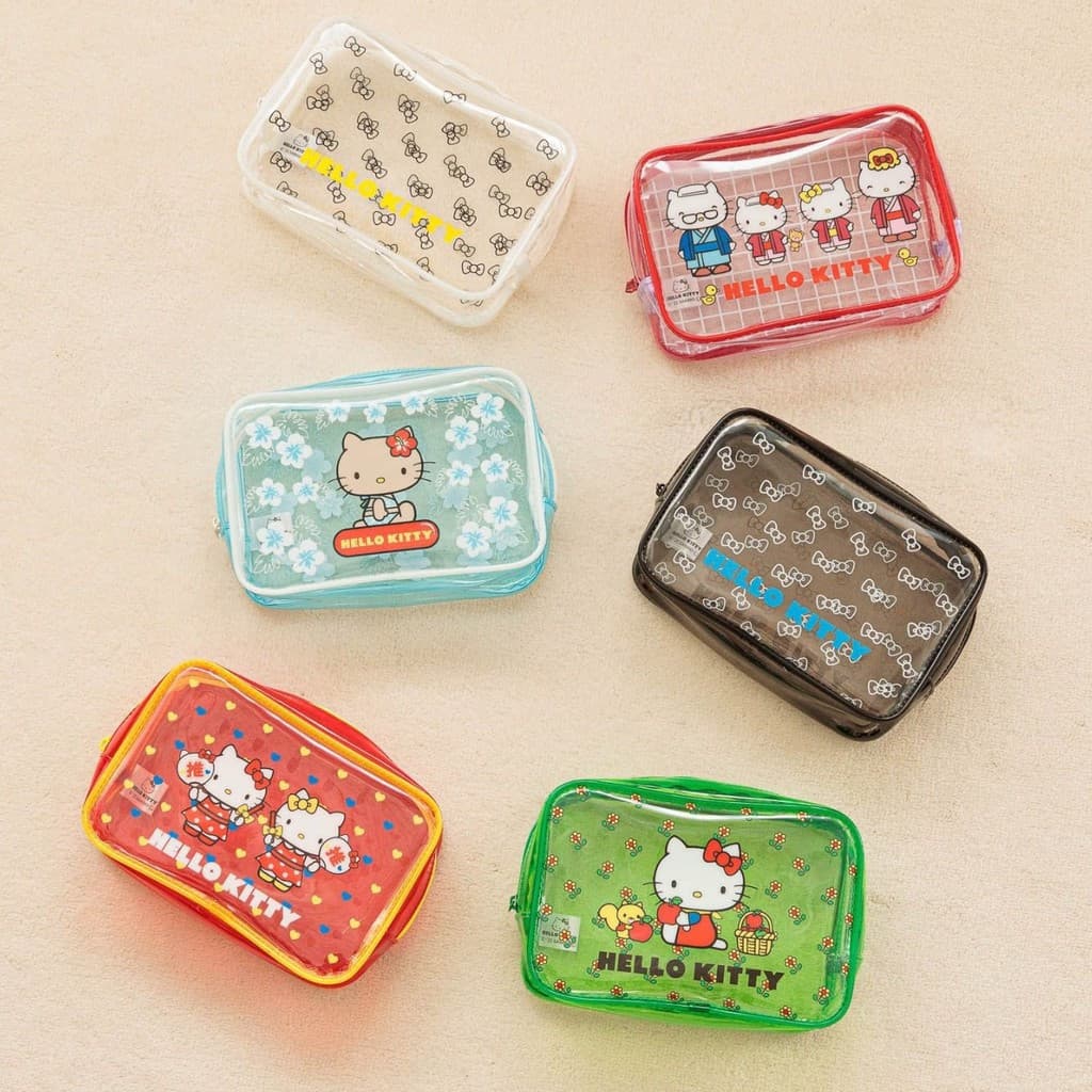 Japonês kt gato dos desenhos animados transparente geléia saco cosmético grande capacidade de viagem portátil PVC saco d
