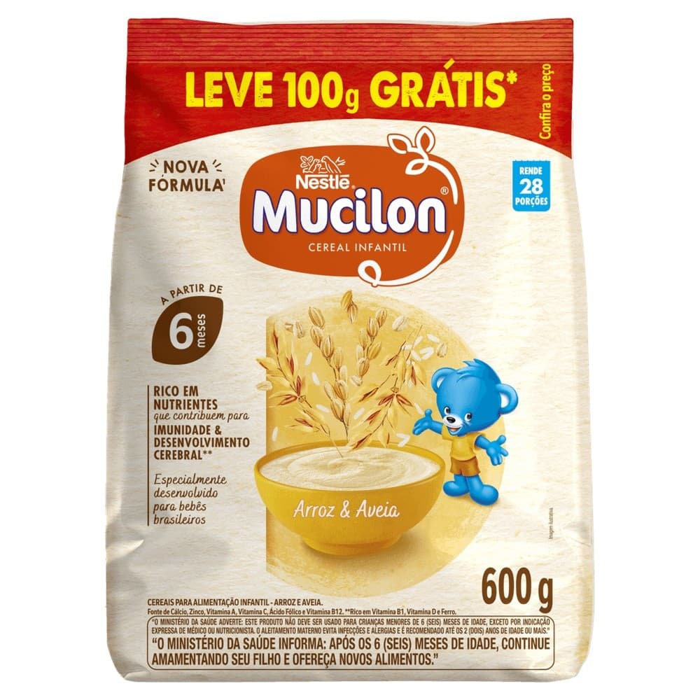 Nestlé Mucilon Cereal Infantil Sabor Arroz e Aveia 600g