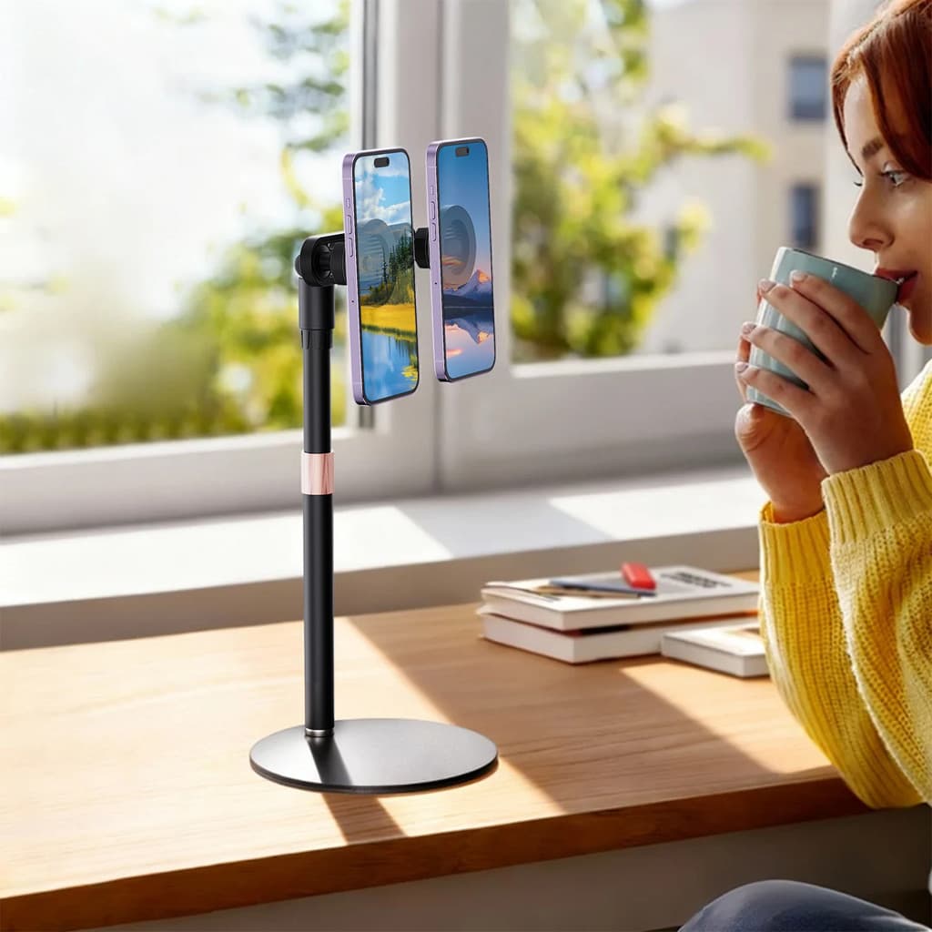 Suporte Magnético De Telefone De Mesa De Posição Dupla Para Transmissão Ao Vivo Com Ângulo Ajustável Criadores De Conteú