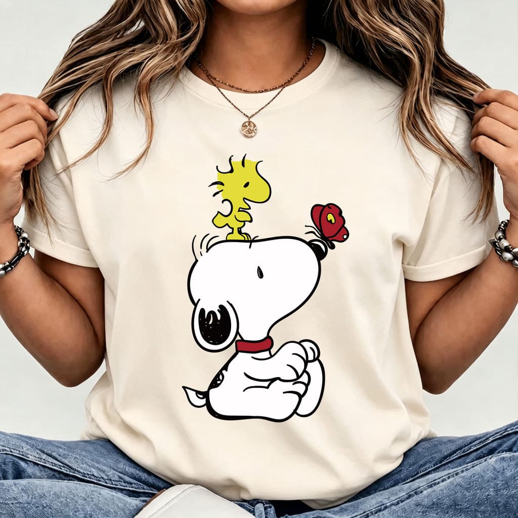 [Camiseta Premium em Algodão Puro]LA Camiseta Feminina Curta Snoopy Cartoon Infantil Branca para Dia a Dia