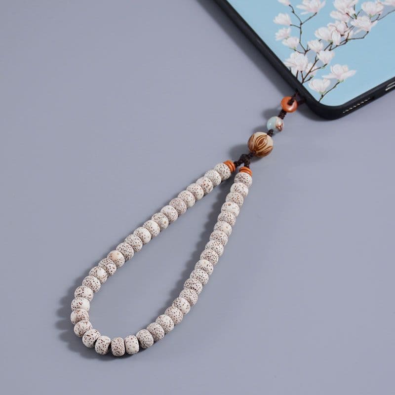 Cordão de telefone original feito com sementes naturais de Rudraksha, destacável, rústico e artístico, adequado tanto pa