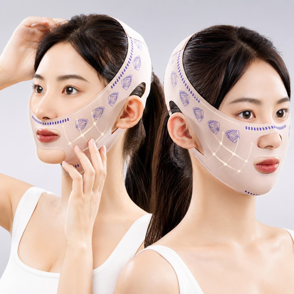 Faixa Facial Ajustável em Formato V para Cuidados Noturnos e Uso Diário