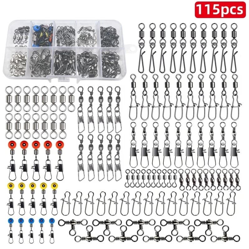 Conjunto de 115 conectores de pesca, spinner de troca rápida, spinner de troca rápida, spinner de troca rápida