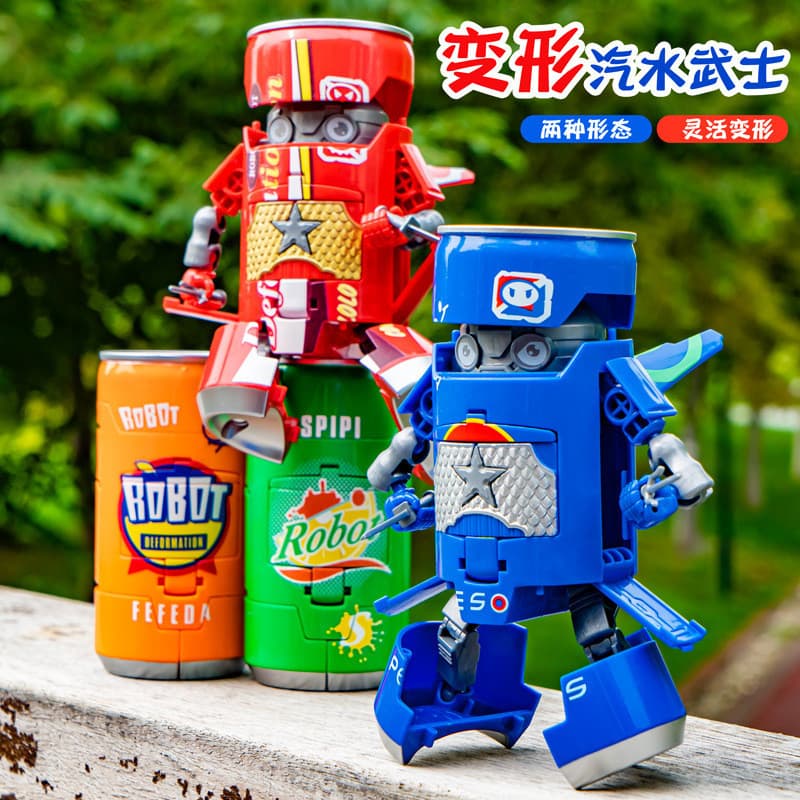 Soda Samurai latas deformação robô brinquedo criativo modelo figura menino presente de aniversário