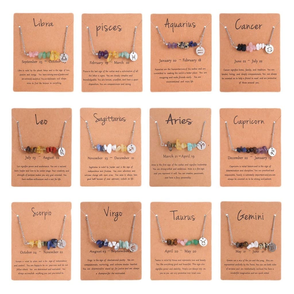Colar de combinação de pedra esmagada com doze constelações, pingente de aço inoxidável, colar de pedra Natural Irregula