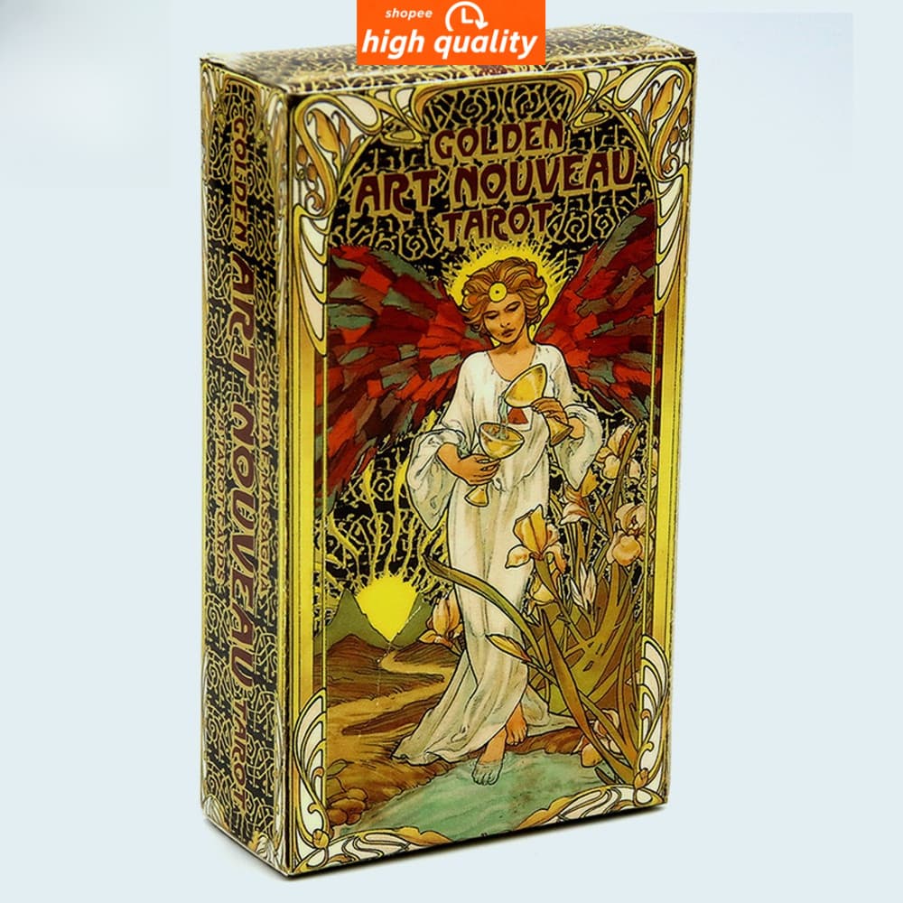 Baralho de Tarot Art Nouveau Dourado com 78 Cartas e Livro Guia, Conjunto de Livros de Divinação Ocultista para Iniciant