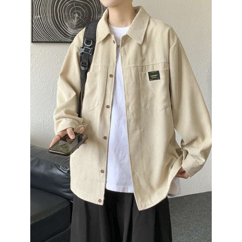 Camisa superior espessada de manga comprida estilo Hong Kong masculina primavera outono Plus Size jaqueta Casual jaqueta