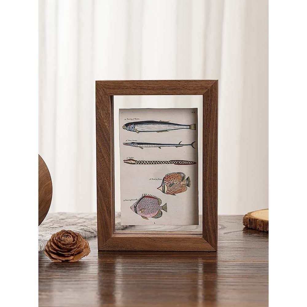 Moldura transparente dupla face a4, mesa giratória, moldura de montagem, madeira maciça, 27cm, 6 amostras, gravação em r