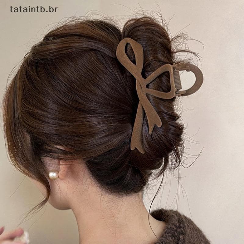 [TaTa] Grampos De Cabelo Com Laço De Veludo Vermelho Outono Inverno Feminino Grampo De Garra Francês Elegante Coreano Ac