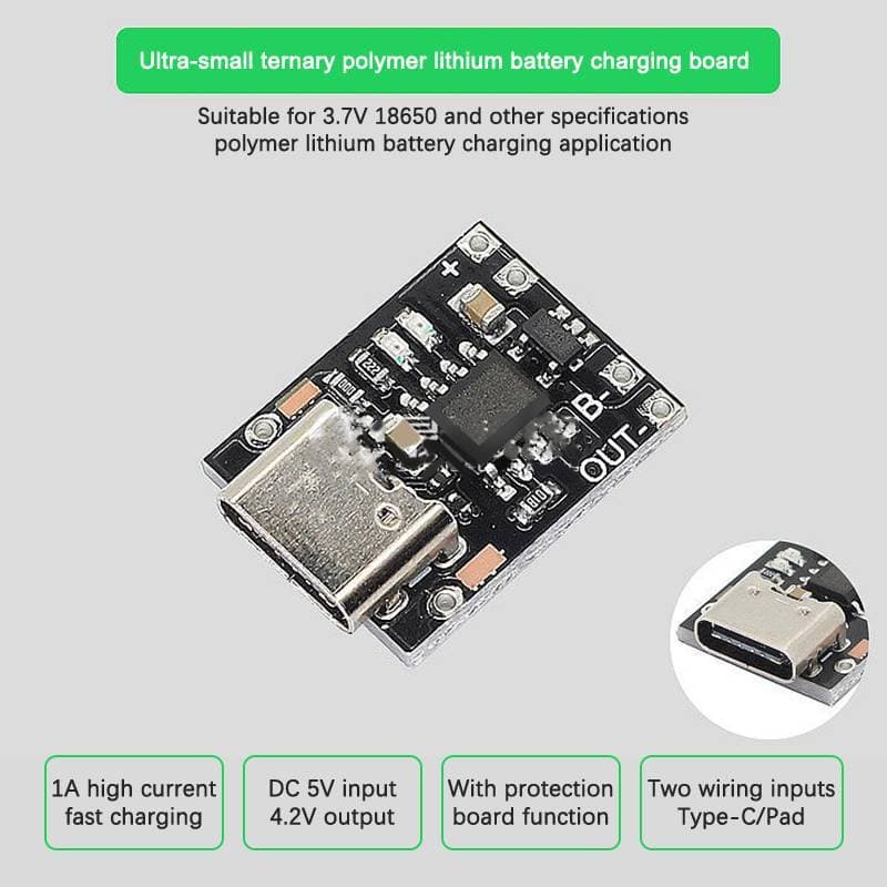 Placa De Carregamento Ultra-Pequena 1A 3.7V4.2V Módulo De Carregador Tipo C Com Proteção