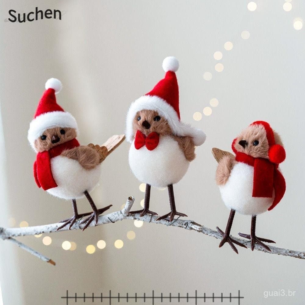 Pássaro de Espuma Simulado SUCHENJ2, Decoração Leve para Árvore de Natal DIY, Tecido