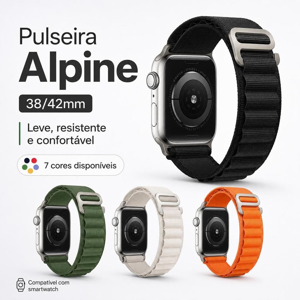 Pulseira Alpine de Nylon para Smartwatch 38/42mm, Ajustável, Leve e Respirável, Fecho Metálico, Várias Cores