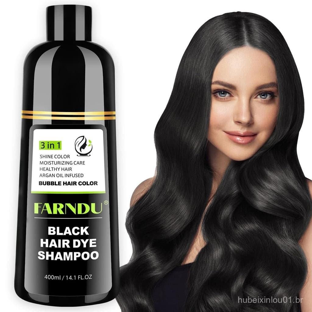 Shampoo Tintura de Cabelo Preto FARNDU para Cobertura de Cabelos Brancos - Shampoo Colorante 3 em 1 para Mulheres e Home