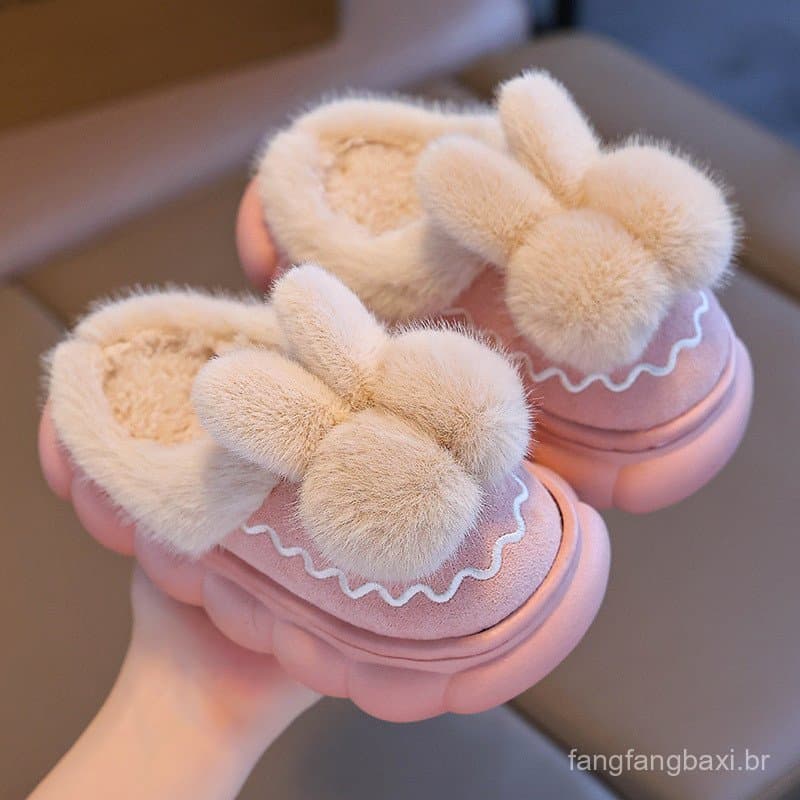 Crianças chinelos de algodão inverno meninos meninas interior dos desenhos animados sapatos de algodão peludo Anti-desli