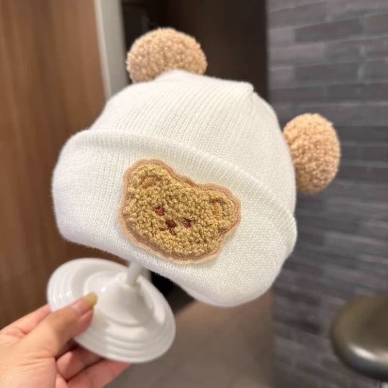 Chapéus de bebê coreanos para primavera e outono, adoráveis e fofos, de lã tricotada para o inverno, com proteção para a