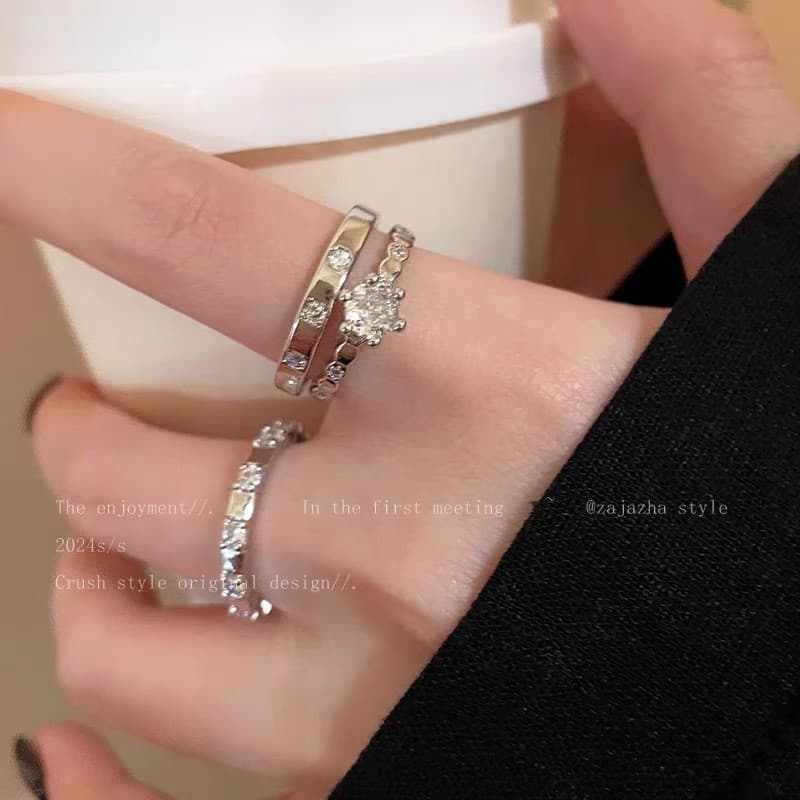 S925 anel de zircônia banhado a prata feminino nicho Design sentir elegante único novo estilo abertura conjunto de anel