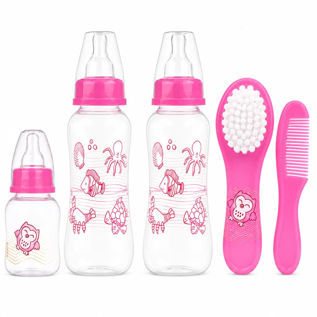 Kit Bebê Completo 5 Peças Mamadeiras Chuquinha Escova Pente