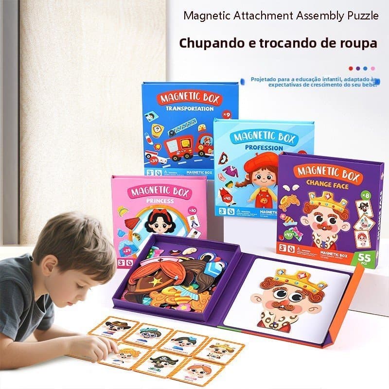 2026 Adesivos Magnéticos de Vestir DIY Brinquedo Infantil Caixa de Personagens para Mudança de Rosto 3-6 Anos Educação I