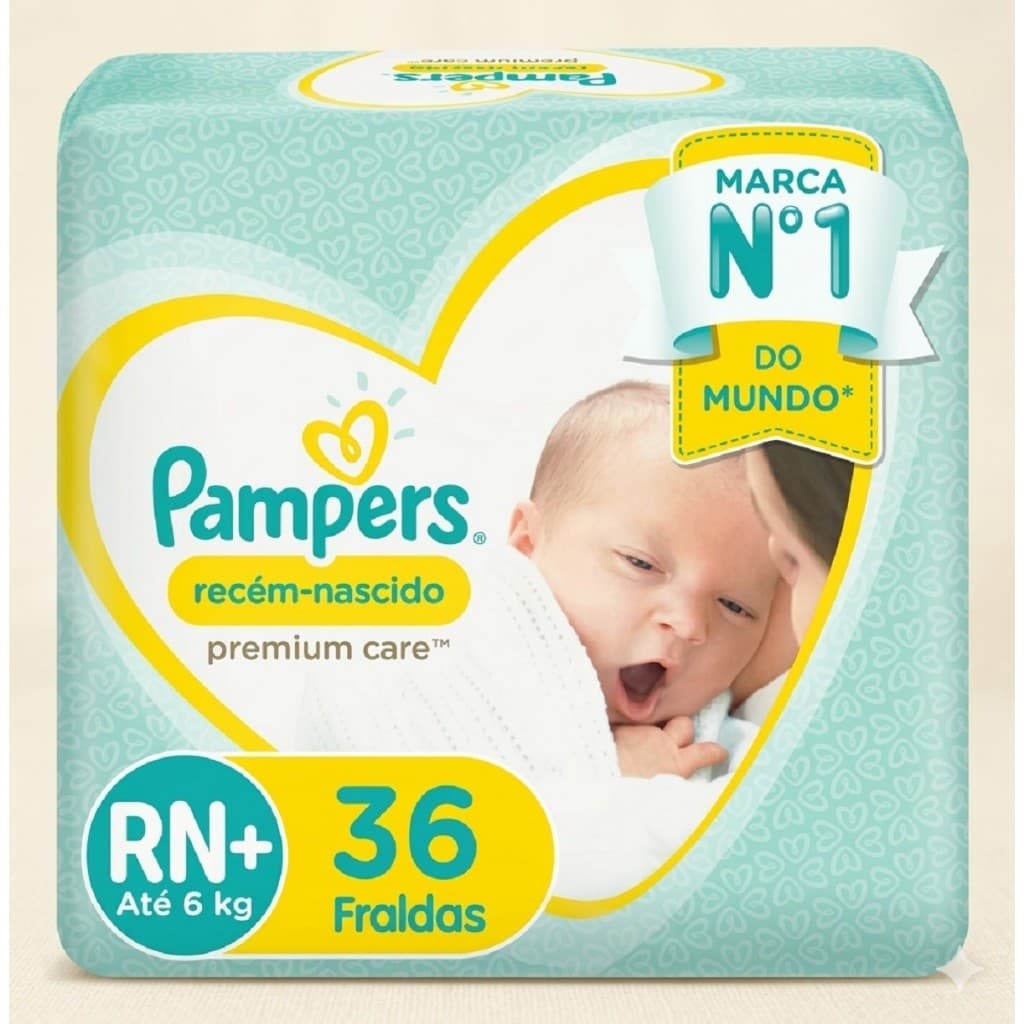 Fraldas Descartáveis Para Recém-nascidos Premium Care Rn+ 6Kg Com 36 Unidades Pampers