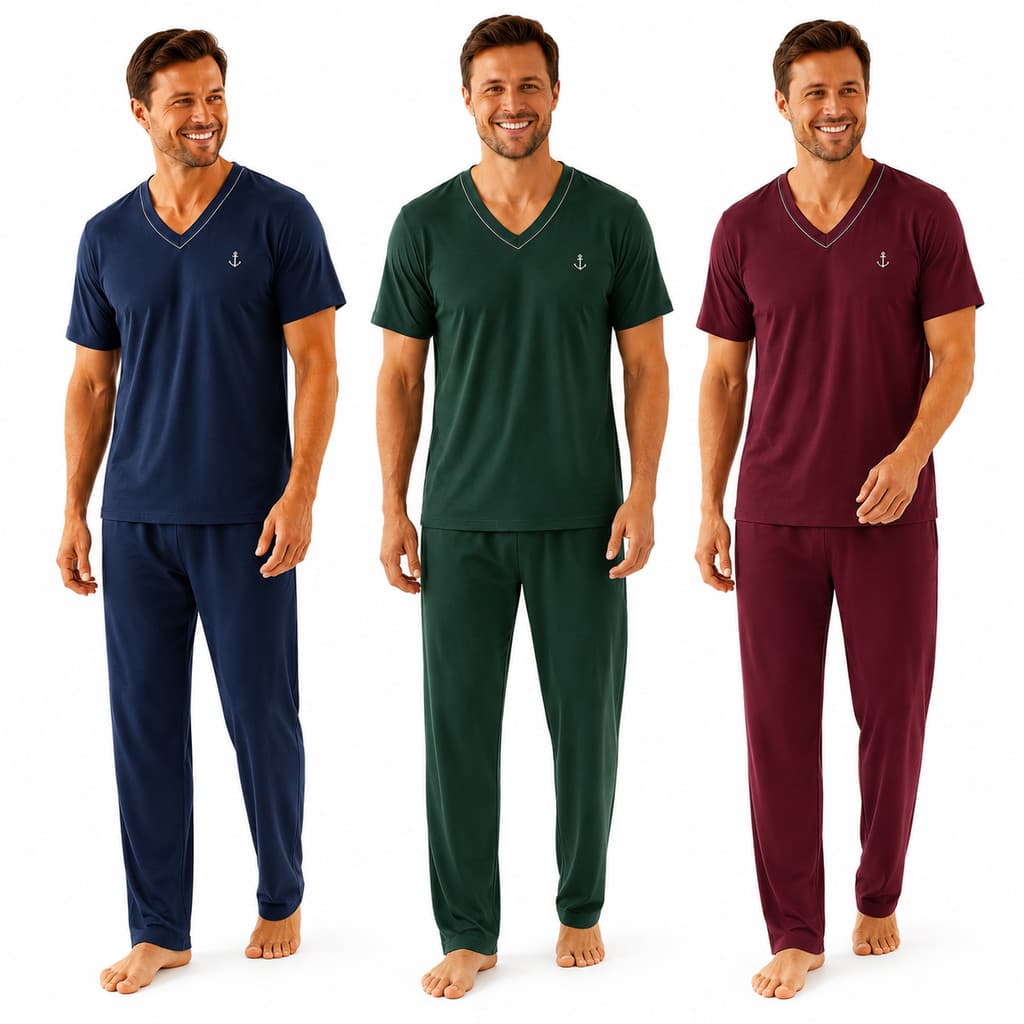 Kit 3 Pijamas Masculino Meia Estação Manga e Calça Comprida Qualidade e Conforto