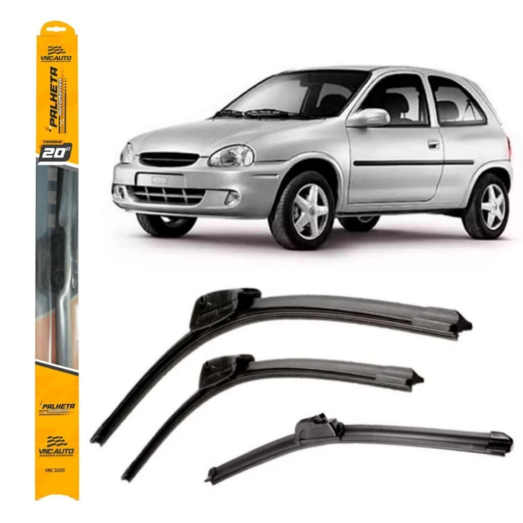 Kit 3 Palhetas Limpador de Parabrisa Dianteiro + Traseiro Chevrolet Corsa Hatch Antigo 1994 Até 2001