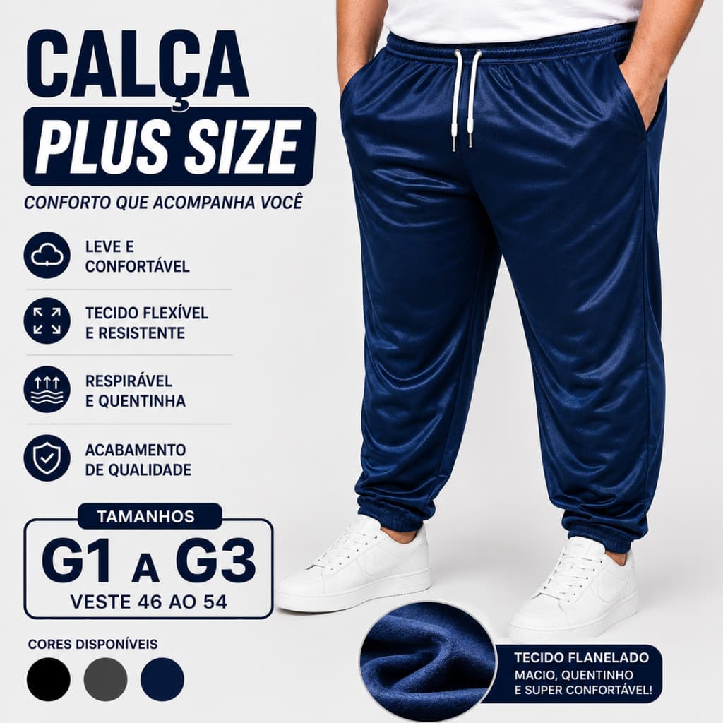 Calça Masculina Plus Size G1 G2 G3 Moletom Flanelada Casual Inverno com Bolsos