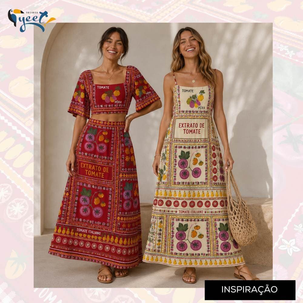 Pomodoro - Tecido Estampado Digital - Largura 1,45 m -  100% Viscose