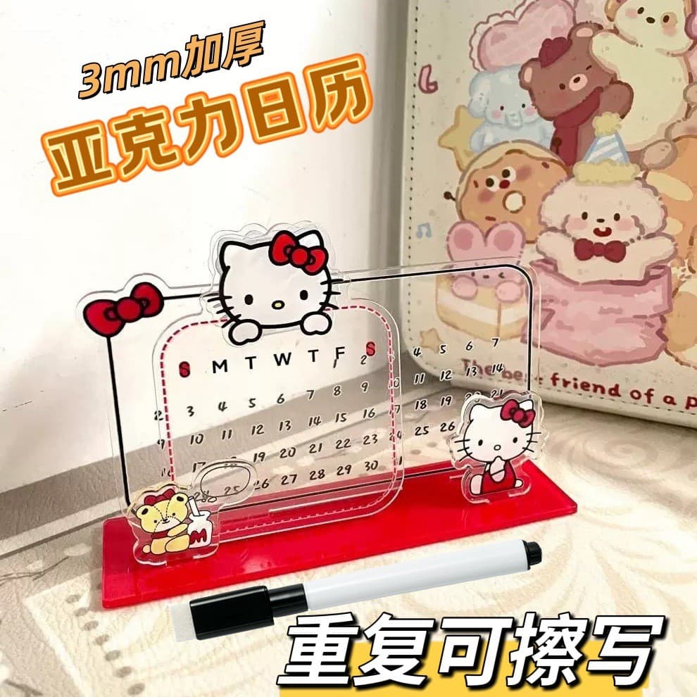 KT Cat Acrílico Calendário Ornamentos Reciclados Calendário de Mesa Notas Suporte de Mensagem Regravável